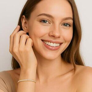 14k White Gold Cubic Zirconia Tennis Bracelet Silver Thin Classy Fashion